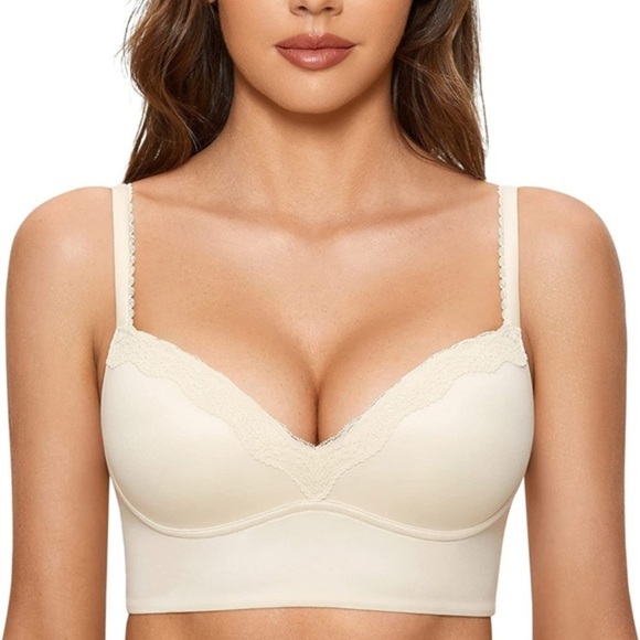 🆕Push Up Bra Wireless Padded No Underwire Bralettes Lace Plunge Bras